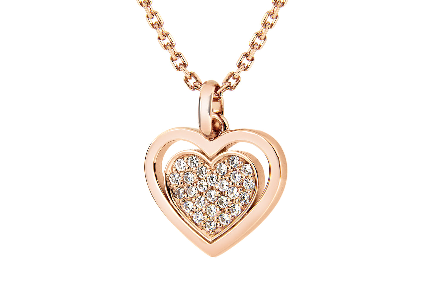 Sterling Silver Rose Gold Plated Double-Heart Pendant