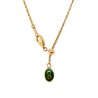 18K Yellow Gold Green Enamel Locket Adjustable Chain 20"
