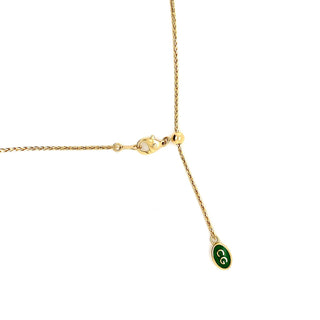 18K Yellow Gold Green Enamel Locket Adjustable Chain 20"