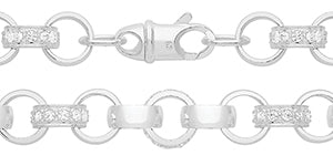 Sterling Silver Round Belcher CZ Chain 30"