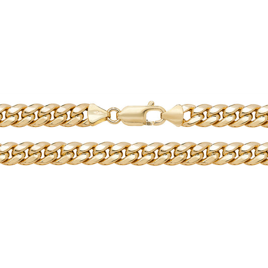 9K Yellow Gold Semi Solid Cuban Curb Chain Bracelet 08"