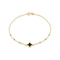 9K Yellow Gold Black Onyx Clover DC Ball Bracelet /7"-7.5"