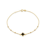 9K Yellow Gold Black Onyx Clover DC Ball Bracelet /7"-7.5"