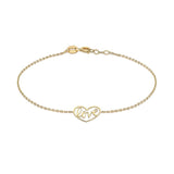 9K Yellow Gold 'Love' Heart Adjustable Bracelet /7''-7.5''