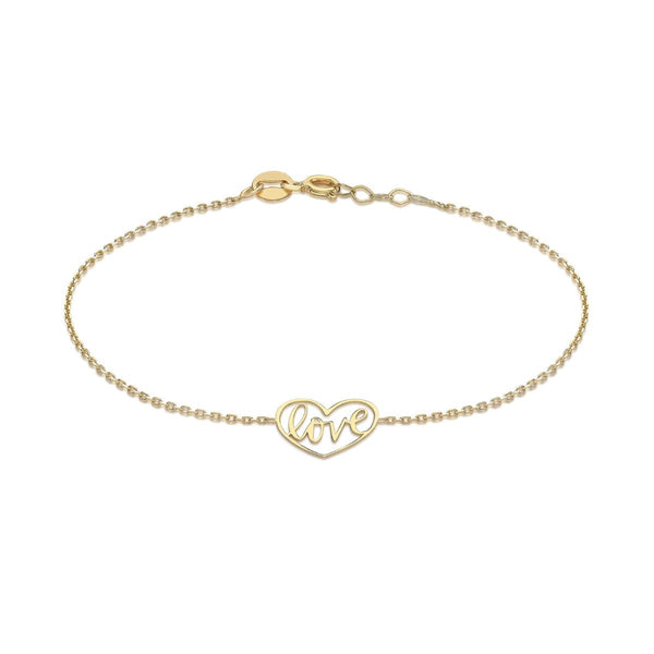 9K Yellow Gold 'Love' Heart Adjustable Bracelet /7''-7.5''