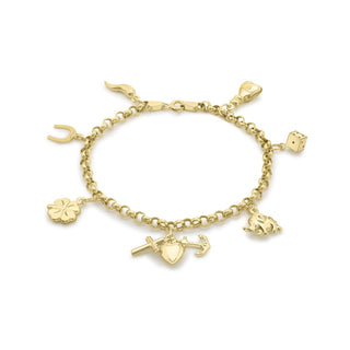 9K Yellow Gold '7-Lucky-Charms' Bracelet /7"