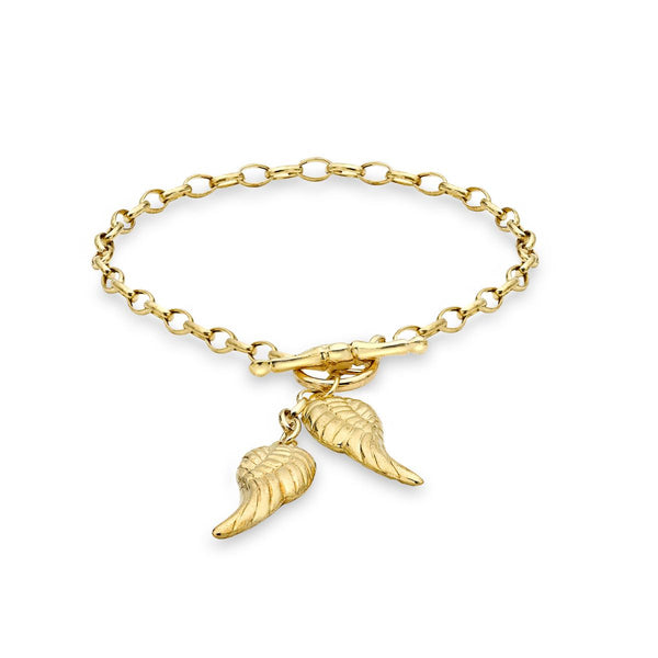 9K Yellow Gold Angel Wing T-Bar Bracelet /7"