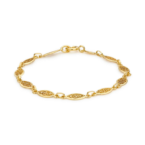 9K Yellow Gold 5mm Filigree Oval Bracelet /7"