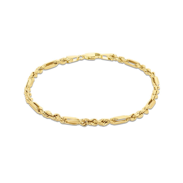 9K Yellow Gold 2.8mm Hollow Diamond Cut Figarope Bracelet /7