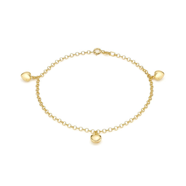 9K Yellow Gold 3-Heart Belcher Bracelet /7"