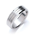7mm Flat Court Bevelled Edge Matt & Grooves Wedding Band 18ct White