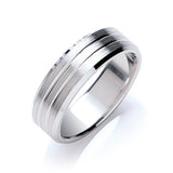 7mm Flat Court Bevelled Edge Matt & Grooves Wedding Band 18ct White
