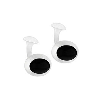Men's Sterling Silver Black Onyx Oval Cufflinks