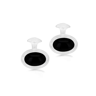 Men's Sterling Silver Black Onyx Oval Cufflinks