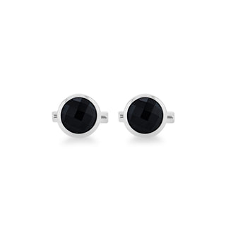 Men's Sterling Silver Faceted Black Onyx Round Cufflinks