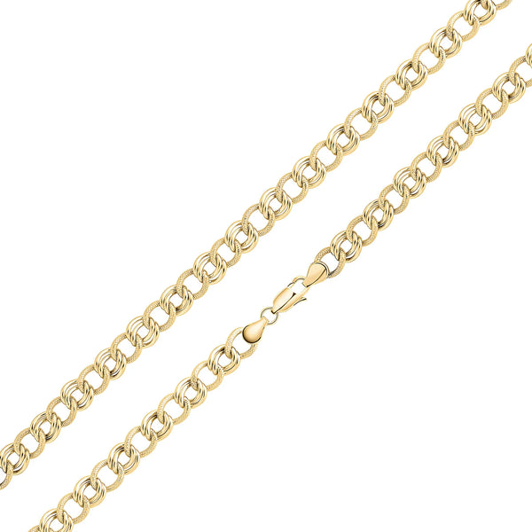 9CT Yellow Gold Handmade 7mm Textured Double Curb Chain