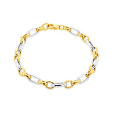 9K 2-Colour Gold Oval Figaro Bracelet /8"