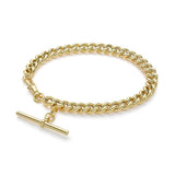 9K Yellow Gold T-Bar Hollow Round Curb Albert Bracelet /8"
