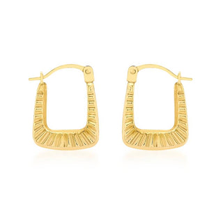 9K Yellow Gold 12mm X 15mm Ribbed Creole Hoop Earrings