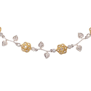 9K White and Yellow Gold 1ct Diamond Set Floral Bracelet