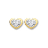 9ct Gold Heart Shape With Crystals Studs