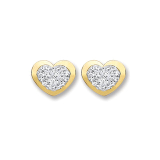 9ct Gold Heart Shape With Crystals Studs