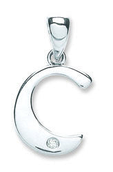 9ct White Gold 0.01ct Diamond C Initial