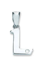 9ct White Gold 0.01ct Diamond L Initial