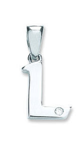 9ct White Gold 0.01ct Diamond L Initial