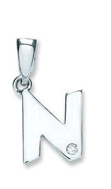 9ct White Gold 0.01ct Diamond N Initial