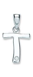 9ct White Gold 0.01ct Diamond T Initial