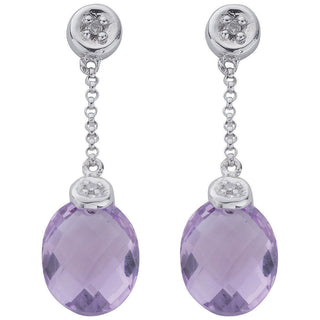 9ct White Gold 0.04ct Diamond & 4.66ct Amethyst Drop Earrings