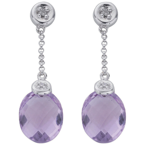 9ct White Gold 0.04ct Diamond & 4.66ct Amethyst Drop Earrings