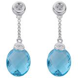 9ct White Gold 0.04ct Diamond & 6.93ct Blue Topaz Drop Earrings