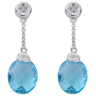 9ct White Gold 0.04ct Diamond & 6.93ct Blue Topaz Drop Earrings