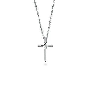 9ct White Gold 0.04ct Diamond Cross Pendant With 18in/45cm Chain