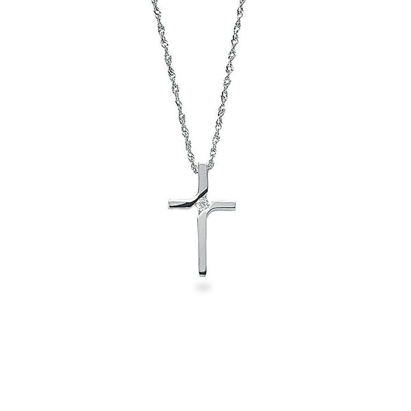 9ct White Gold 0.04ct Diamond Cross Pendant With 18in/45cm Chain