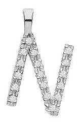 9ct White Gold 0.05ct Diamond N Initial