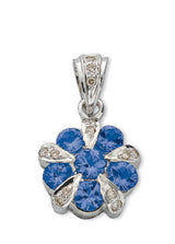 9ct White Gold 0.06ct Diamond & 0.90ct Tanzanite Cluster / Flower Pendant