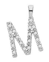 9ct White Gold 0.06ct Diamond M Initial