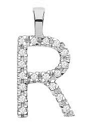 9ct White Gold 0.06ct Diamond R Initial