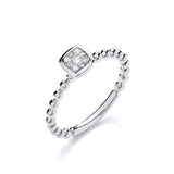 9ct White Gold 0.10ct Beaded Shank Square Top Ring