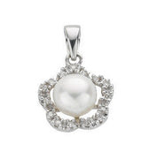 9ct White Gold 0.10ct Diamond & Freshwater Pearl Pendant (£315)