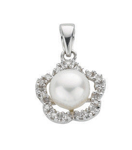 9ct White Gold 0.10ct Diamond & Freshwater Pearl Pendant (£315)