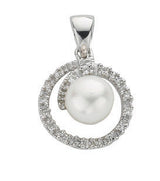 9ct White Gold 0.10ct Diamond & Freshwater Pearl Pendant