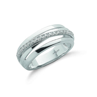 9ct White Gold 0.12ct Diamond Crossover Ring