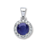 9ct White Gold 0.15ct Diamond, 0.70ct Round Sapphire Pendant