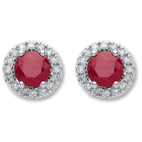 9ct White Gold 0.15ct Diamond, 0.90ct Round Ruby Stud Earrings