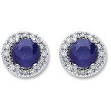 9ct White Gold 0.15ct Diamond 1.20ct 5mm Round Sapphire Stud Earrings