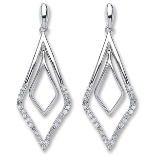 9ct White Gold 0.15ct Diamond Drop Earrings